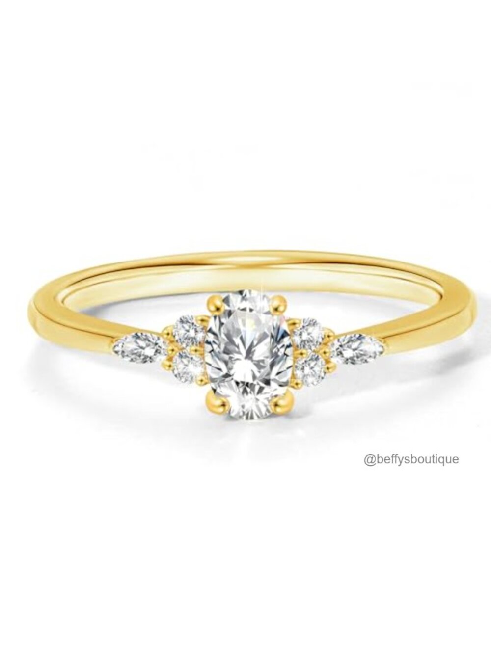 Oval Engagement Ring Gold Plated Cubic Zirconia Three-Stone Promise Ring